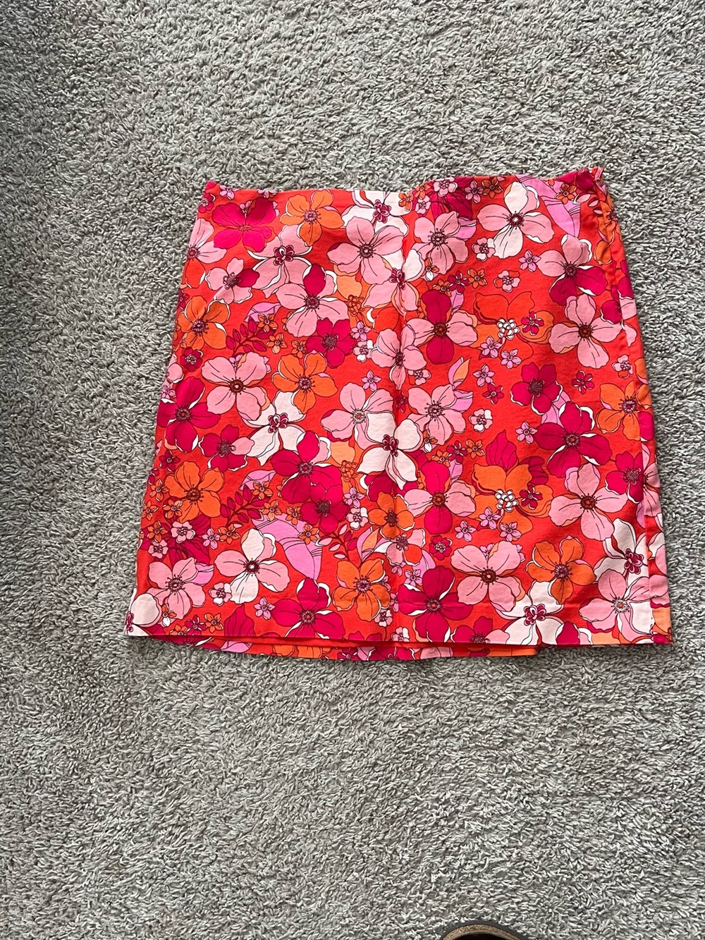 Talbots Red Floral Mini Skirt with Pink & Orange Blooms